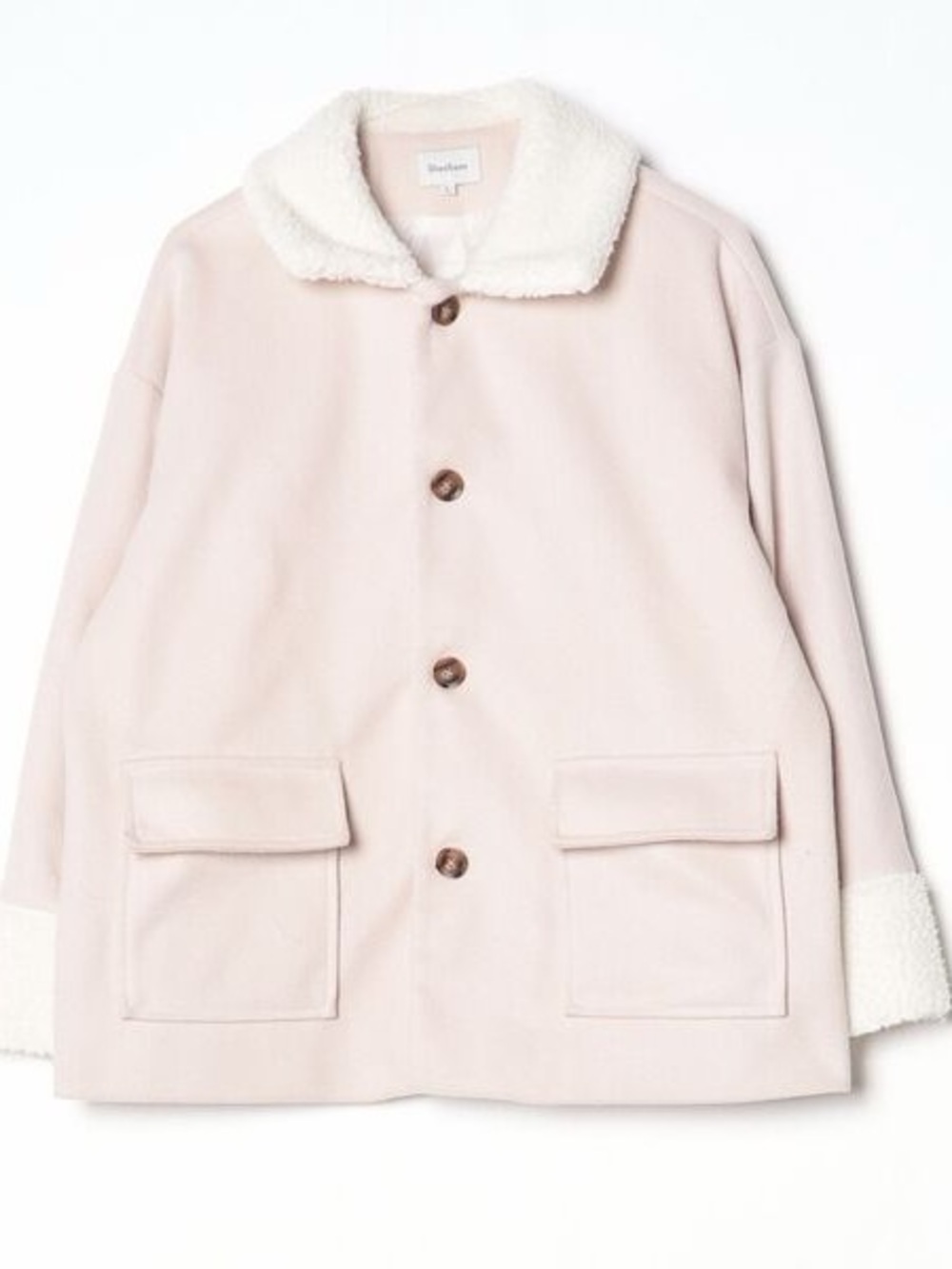 WiFi Light Blush Pink Sherpa Trim Oversized Shacket Jacket Women’s Size M - Picture 12 of 12